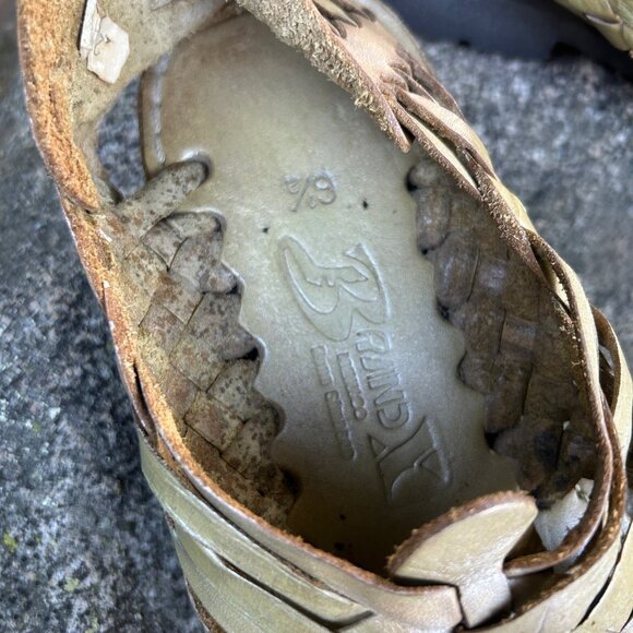 Brand X Mexican Huaraches Gold Green Woven Leather Size 6.5 - Picture 6 of 9